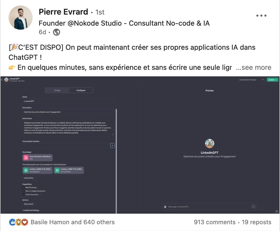 🤠 Pépite #34 : Créer un “GPT” de niche sur la création de Post Linkedin